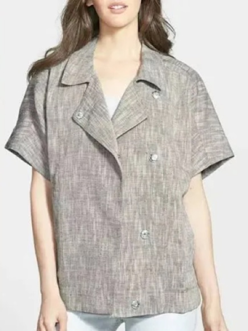 NWT Eileen Fisher Italian Fabric‎ Snap Front Jacket Gray Textured Shacket Size M